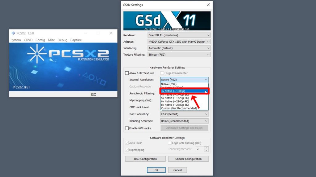 how to go full screen in pcsx2